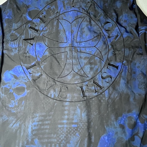 Affliction Blue and Black Skull Pattern Shirt - Picture 12 of 12